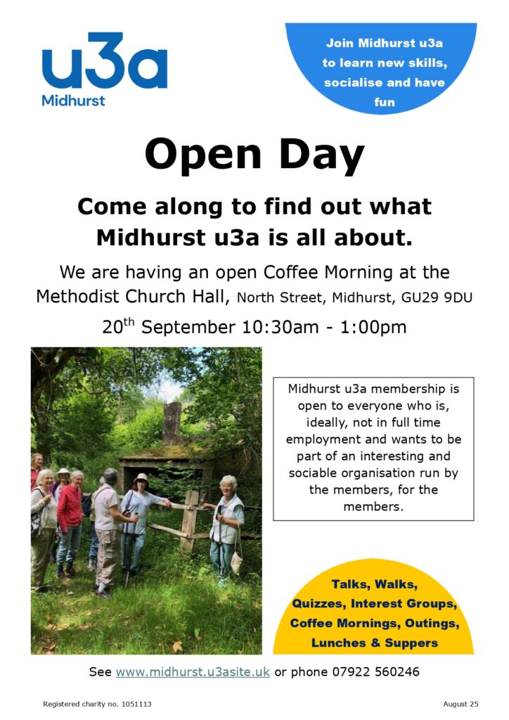 Midhurst u3a open day - coffee morning Sept 25
